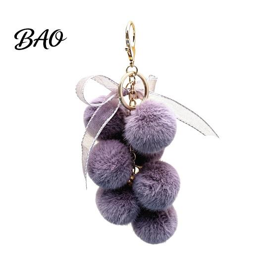 Fruit Bag Charm Plush Grape Keychain for Handbags, Fuzzy Cluster with Bow, Decorative Fluffy Ball Keyring Backpacks and Purses Accessory