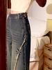 Women's Autumn Wide-Leg Denim Jeans with Butterfly Embroidery and Side Zip