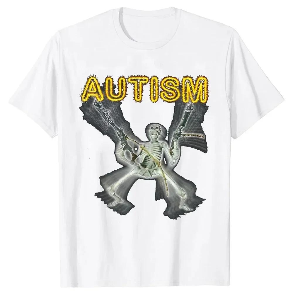 Retro Autism Skeleton Funny Women T-Shirt Neurodivergent Autism Awareness Support Graphic Tee Halloween Gifts Women Clothes