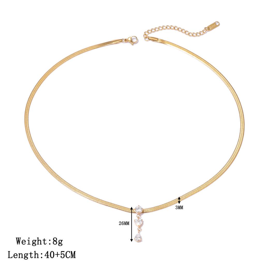 Titanium Steel High-Grade Snake Bone Chain Necklace Women'S Light Luxury Simple Square Zircon Pendant Necklace