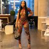 Damesexy mote ryggløs mønstertrykt gjennomsiktig mesh jumpsuit elegant kjole for fester og kvelder ute stilig komfortabelt og trendy antrekk