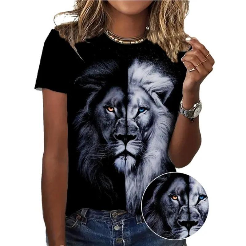 Summer Round Neck 3D Animal Print Top Fashionable Casual Short Sleeved Women's T-shirts