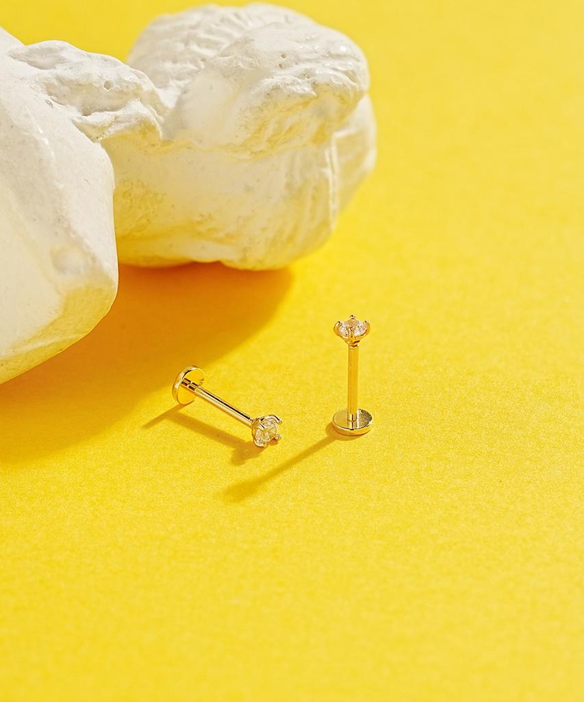 Minimalpiercing 14K Internal Moissanite Diamond Labret Nose Piercing 0.8Mm