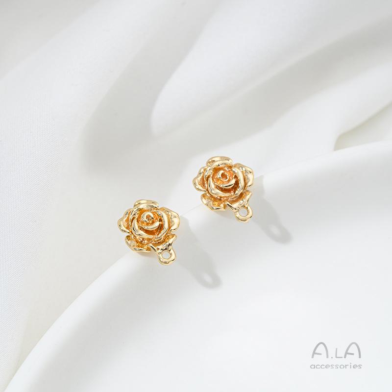 Ohrstecker aus 14 Karat Gold-Filled mit dreidimensionalen Rosenblüten, 925er Silberstiften und Biegeringen für DIY-Zubehör