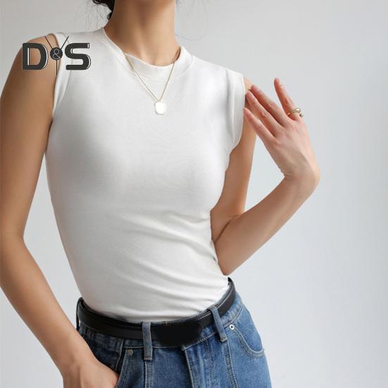 Women's Tank Top Sleeveless Cotton High Neck Crop Top Ribbed Slim Fit Basic Shirt Spring Summer Casual Outfit