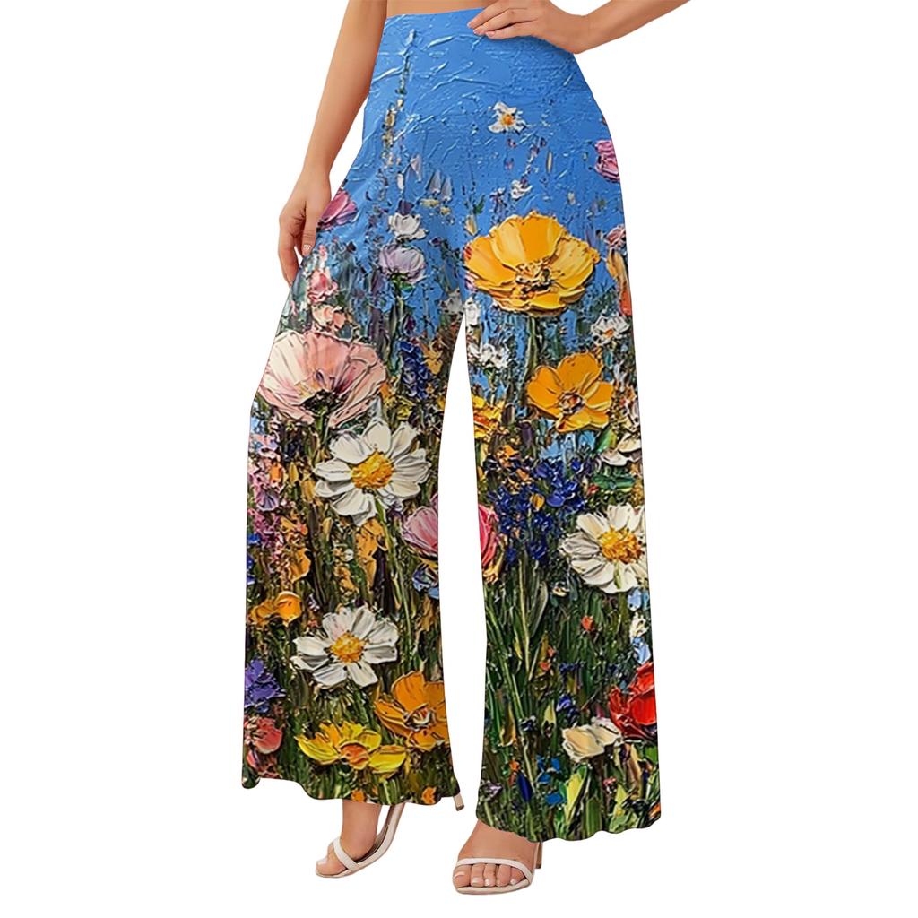 Women's High Waist Wide Leg Pants with Pockets Casual Flowy Palazzo Trousers for Daily Wear