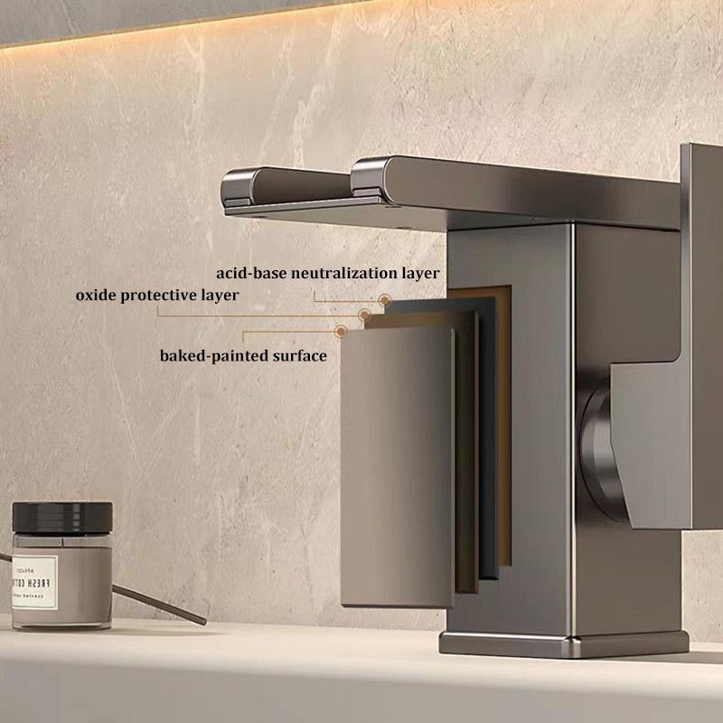 Bathroom 3-Color LED Waterfall Basin Faucet Sink Vanity Tap Household Hydro‑Power Temperature Color Changing Cold Hot Mixer Tap