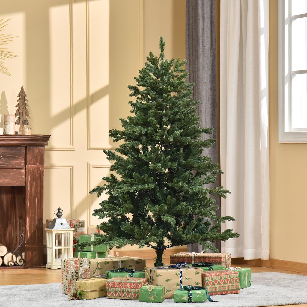Artificial Christmas Tree 150 cm Artificial Fir Tree with 444 Tips, 3 Different Leaf Shapes, Flame-Retardant
