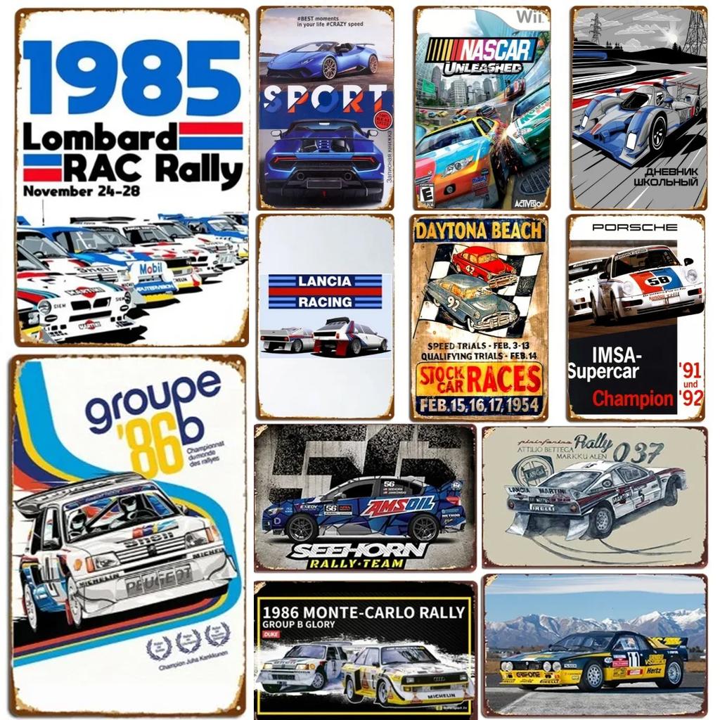 Racing Car 1985 Race Rally Metal Tin Sign Plaque Poster for Bar Club Wall Retro Home Vintage Wall Plate 12x8 Inch