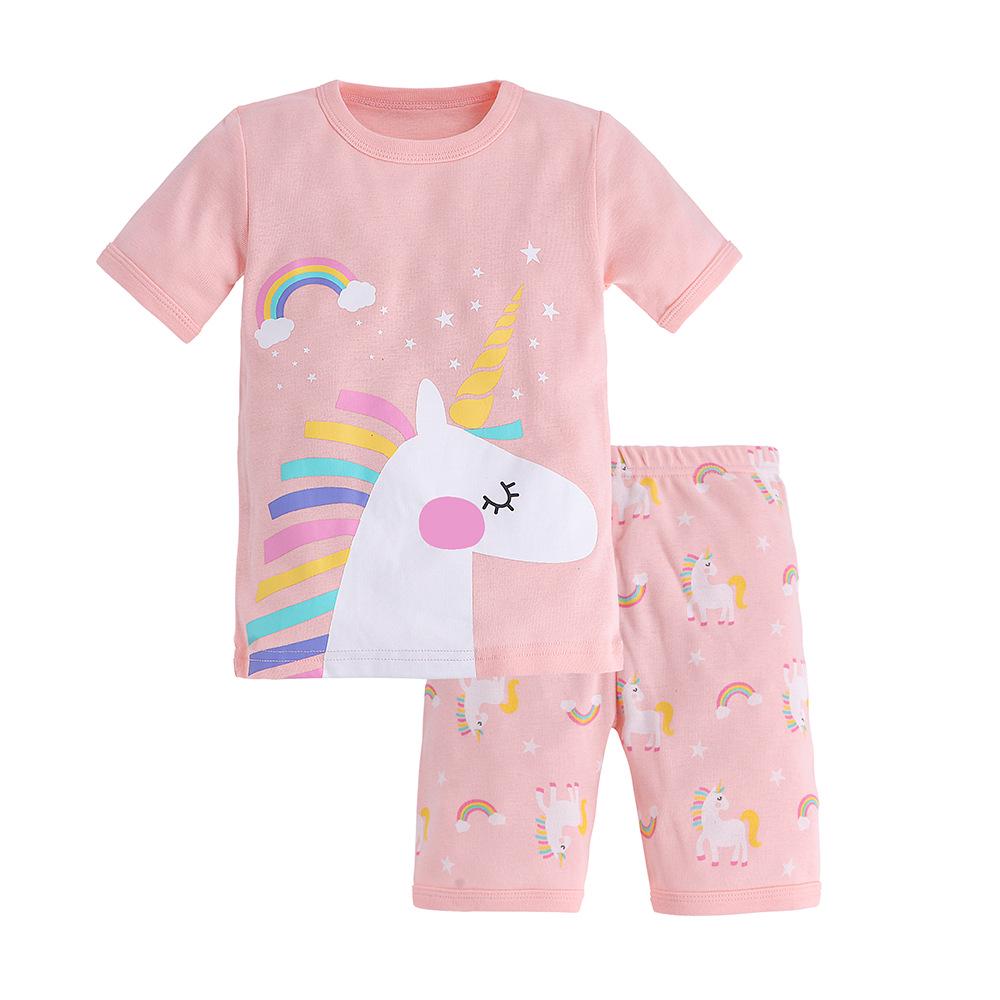 Girls' Pure Cotton Cartoon Pajamas - Spring/Summer 2025, Short Sleeve, European & American Style Baby Homewear.