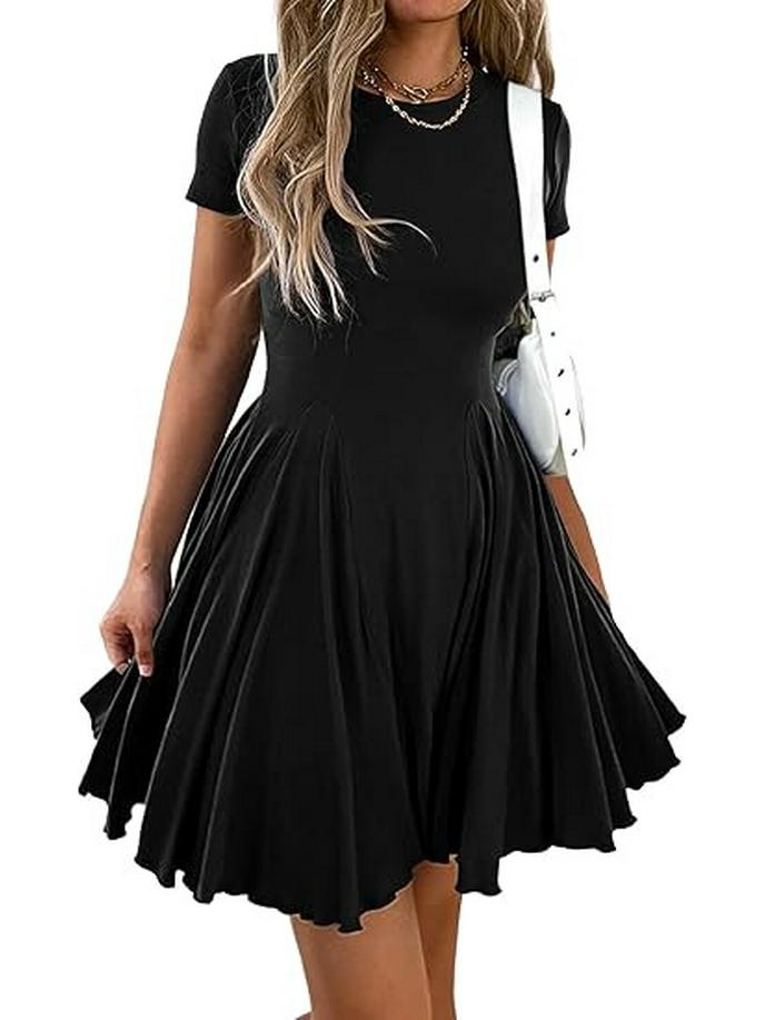 Damen Sommer Mini-Kleid mit ausgestelltem Rock, A-Linie und Falten