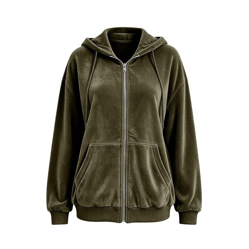 Giacca Maglione Lunga con Cappuccio e Zip da Donna, Casual, per l'Uso Quotidiano