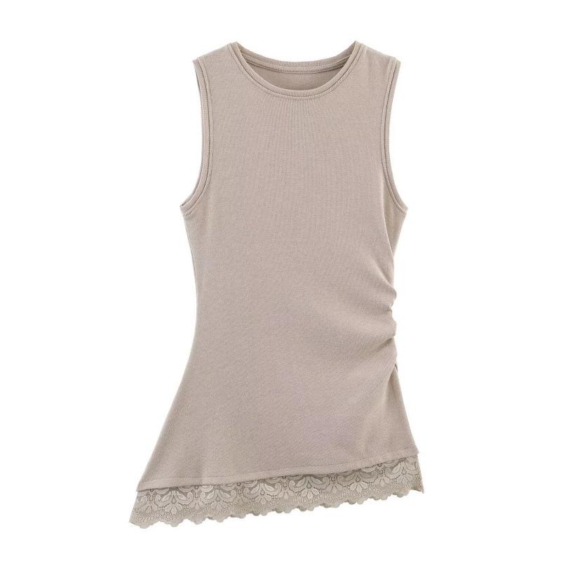 European & American Women s Fashion: Pleated Lace Casual Top Extra Small абрикосовый