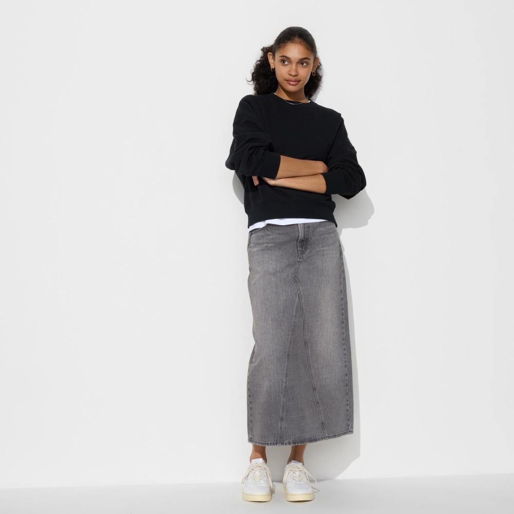 

Длинная юбка UNIQLO из денима со вставками 05 GRAY/WOMEN 58