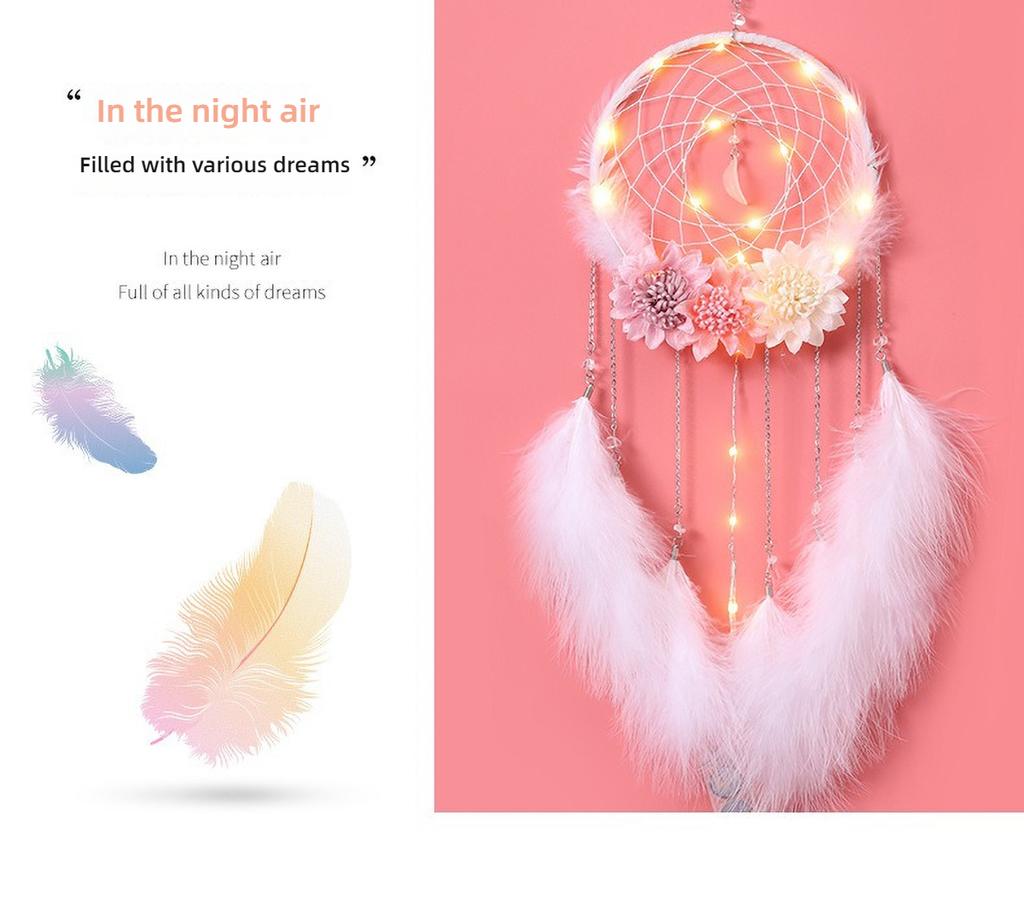 Moonlit Flower Language Dreamcatcher Pendant Bedroom Girl Room Decoration Creative Weaving Feather Wind Chime Blossoms