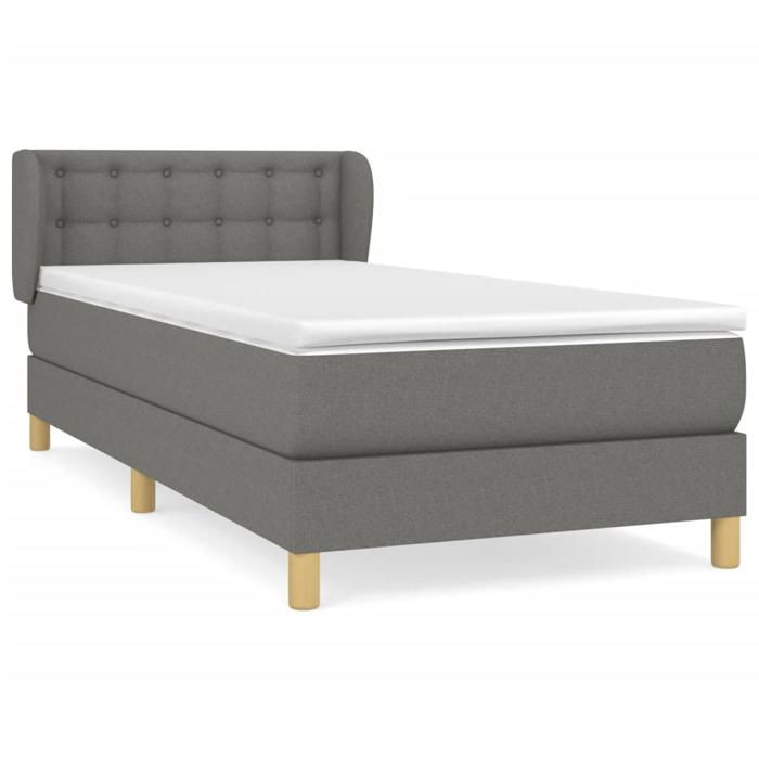 3127102 vidaXL Lit à sommier tapissier avec matelas Gris foncé 100x200cm Tissu