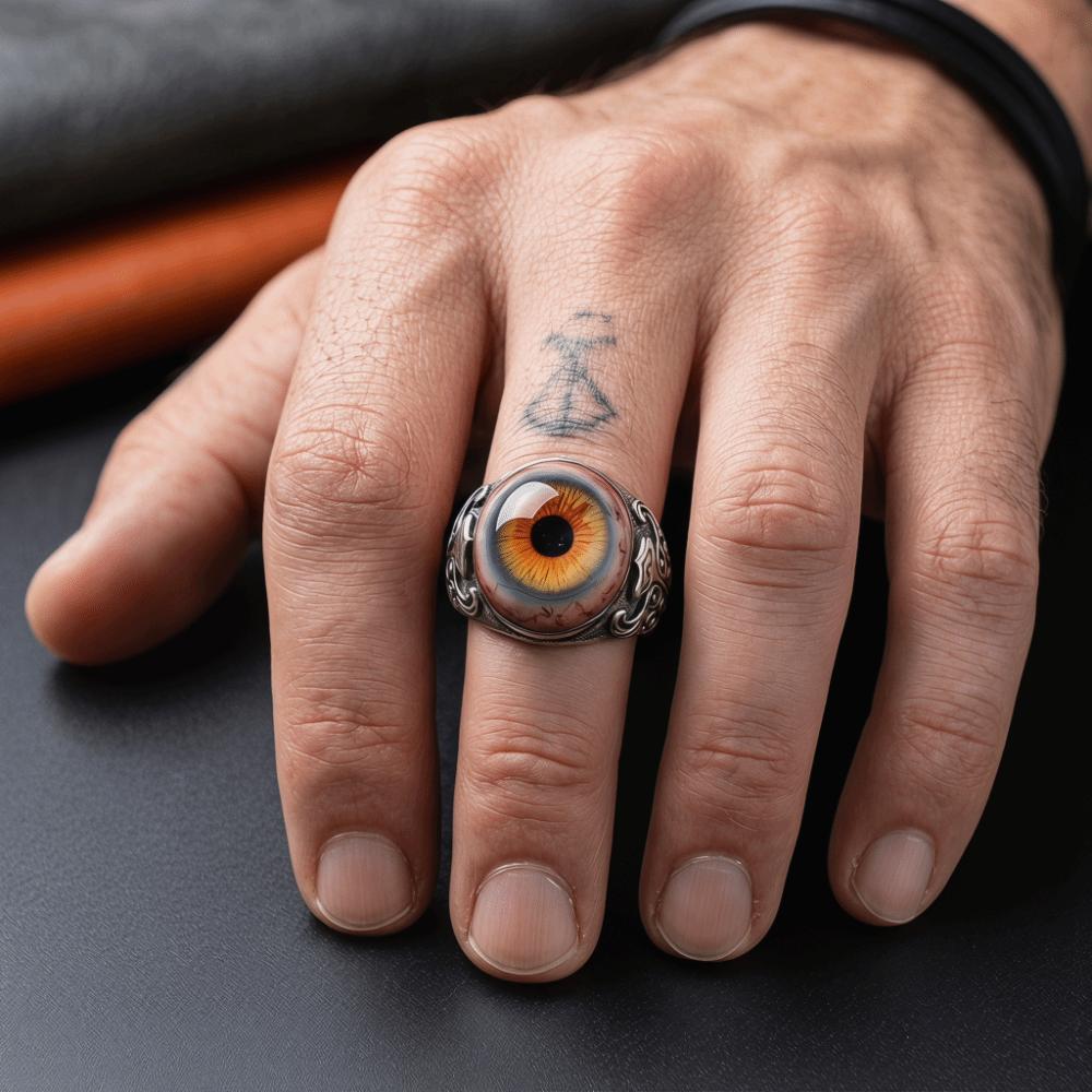 Alloy Realistic Eyeball Rings Carving Patterns Dark Lore Adjustable Open Ring Gothic Vintage Realistic Bloodshot Eye Band Ring