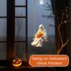 Swinging Ghost Hanging Decoration with Jack O Lantern for Indoor Outdoor Halloween Scene Setup Party Prop Ornament