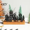 Farmhouse Candle Stand Christmas Town Silhouette Holder, Wooden Tea Light for Decorative Fireplace Accents Tabletop Decoration, Metal Festive and Home