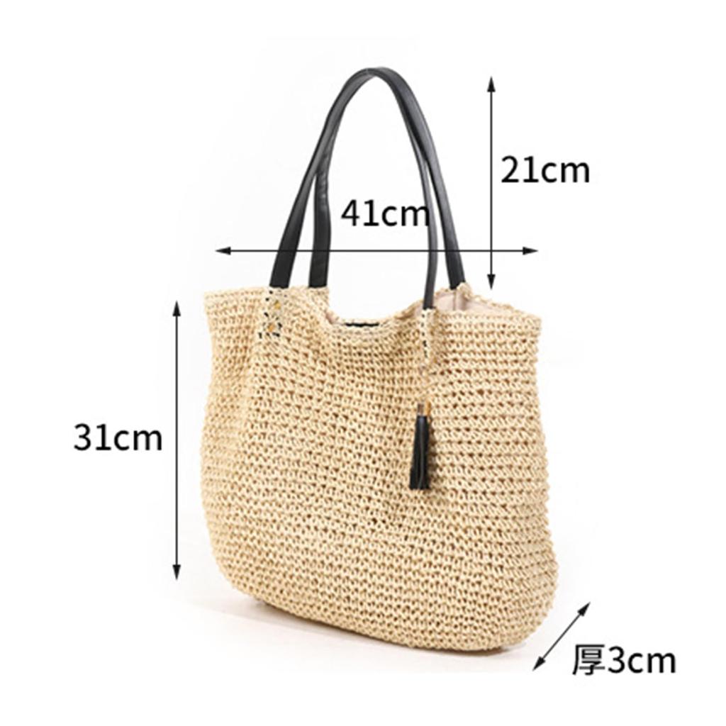 WISHOW Women's Straw Tote Bag with Tassel, Large Capacity, Perfect for Commuting, Beaches, and Resorts (Brown)