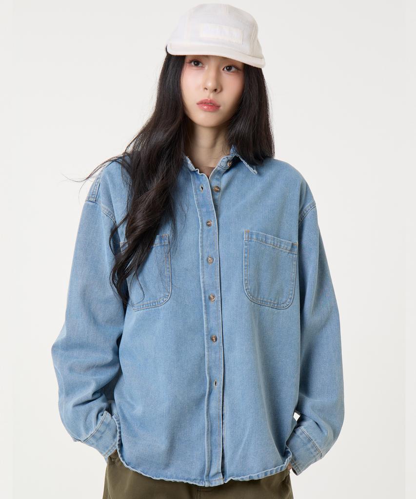 UNKNOWN PLANET Loose Fit Denim Shirt Blue