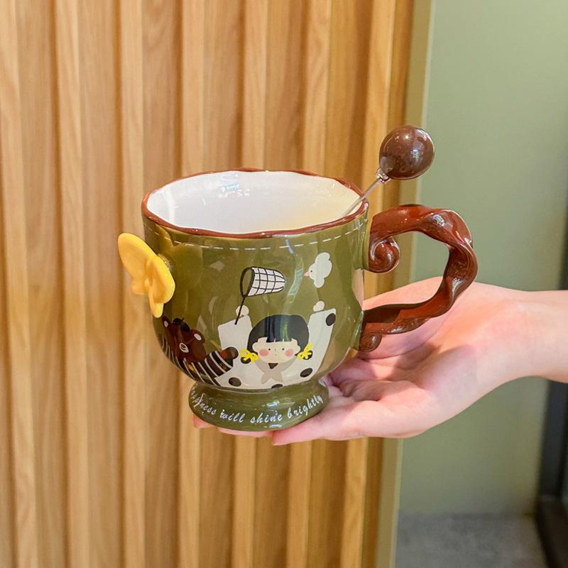 Birthday gifts for girlfriends, embossed butterfly mugs, vintage ceramic cups, coffee cups, practical souvenirs for girls