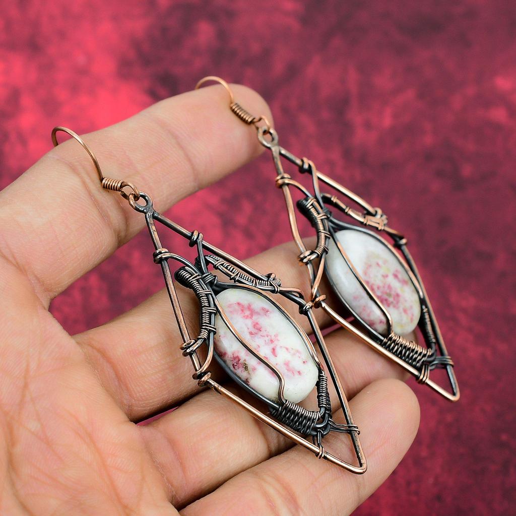 Cinnabar Earring Copper Wire Wrapped Jewelry Gemstone Earring Elegant Jewelry Handmade Drop Earrings Copper Wire Wrap Earrings Gifts For Mom