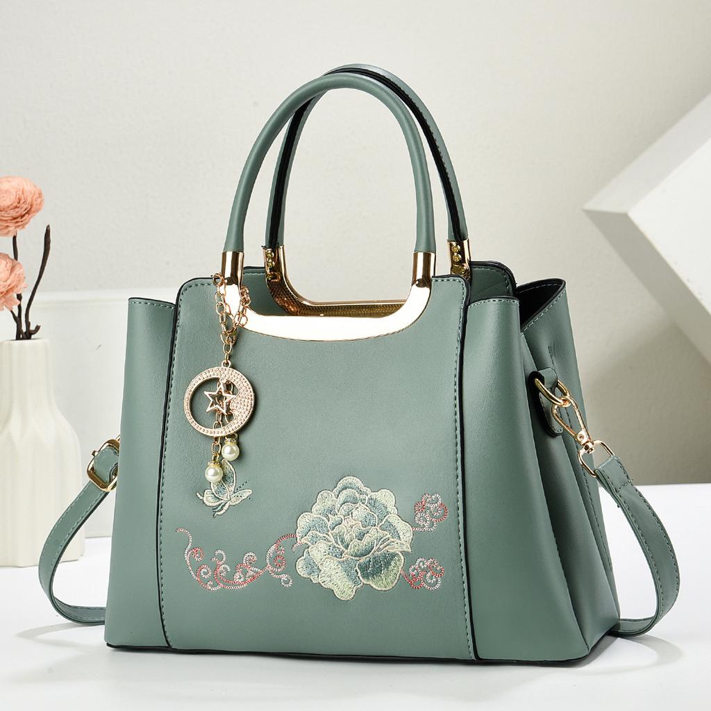 Fashionable Embroidered Crossbody Bag New Women's Single Shoulder Handbag for Middle-Aged Women Durable PU Leather Bags