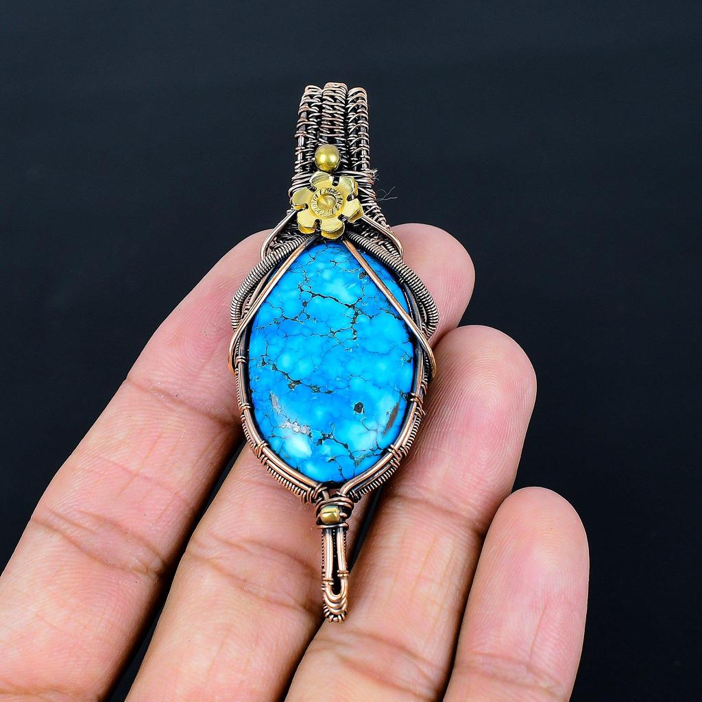 Türkis 999 Kupferdraht-Wickelanhänger, Handgefertigter Edelstein-Schmuckanhänger Geschenk zum Geburtstag