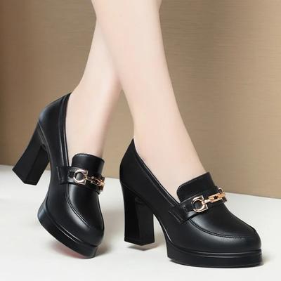 Spring High Heels Loafers Women British Style Pointed Chunky Heels Pumps Zapatos Para Mujer Ladies Slip On Elegant Dress Shoes