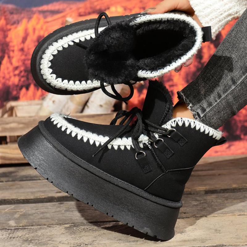 

Fashion 2025 Winter Chunky Heel Snow Boots Women Fashion Patchwork Slip On Snow Boots Woman Thicken Short Plush Warm Botas Mujer 40 чёрный