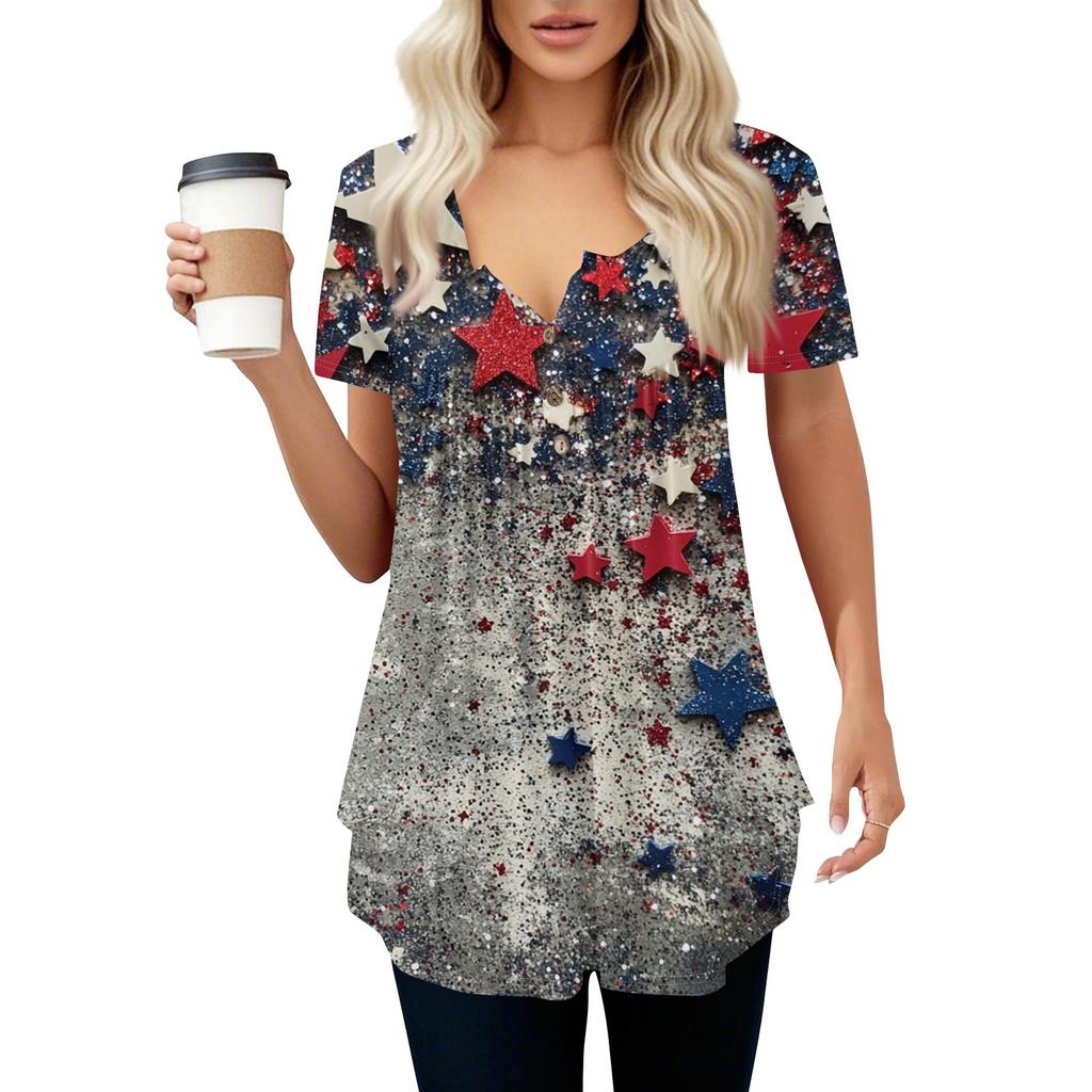 Women's Casual T-Shirt Printed Round Neck Pullover Short Sleeve Top