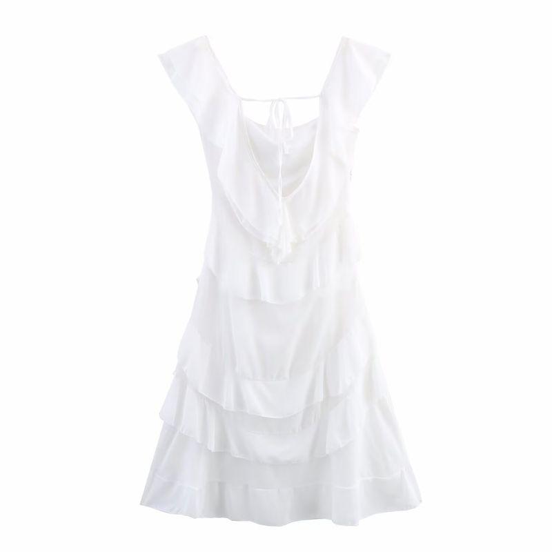 Jnleaog Spring New Arrival Women's Clothing Fashion Style French Fashion Two Colors Asymmetrical Ruffles Sleeveless Dress