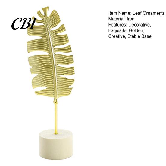 Stable Base Feather Decor Gold Leaf/Feather Ornaments with Weighted Round Base, Metal 3D Three-Dimensional Leaf Pattern Desktop for Home Office