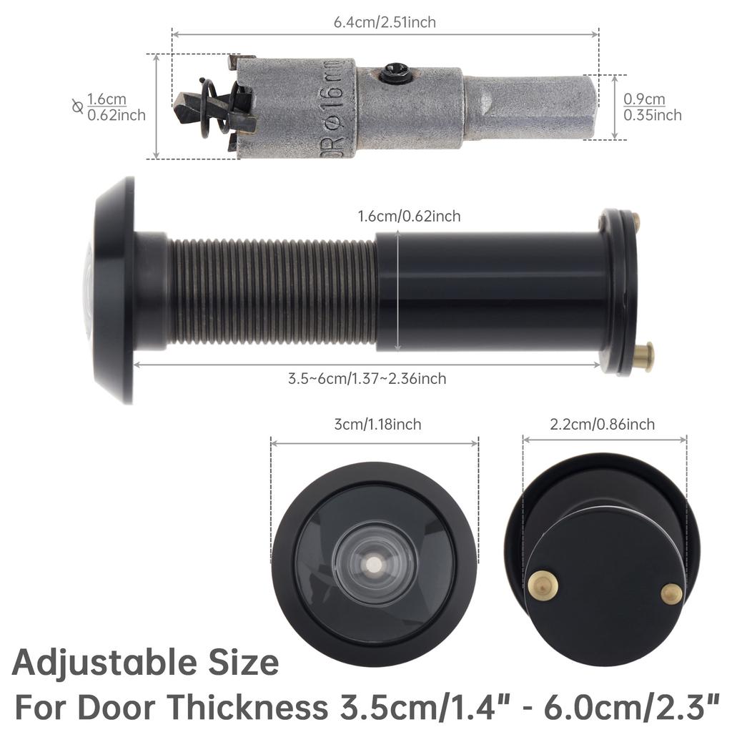 Solid Brass 4pcs 16mm Door Viewer Peephole 200 Degree HD Lens Privacy Cover Heavy Duty Universal Steel Aluminum Door Includes Drill Bit