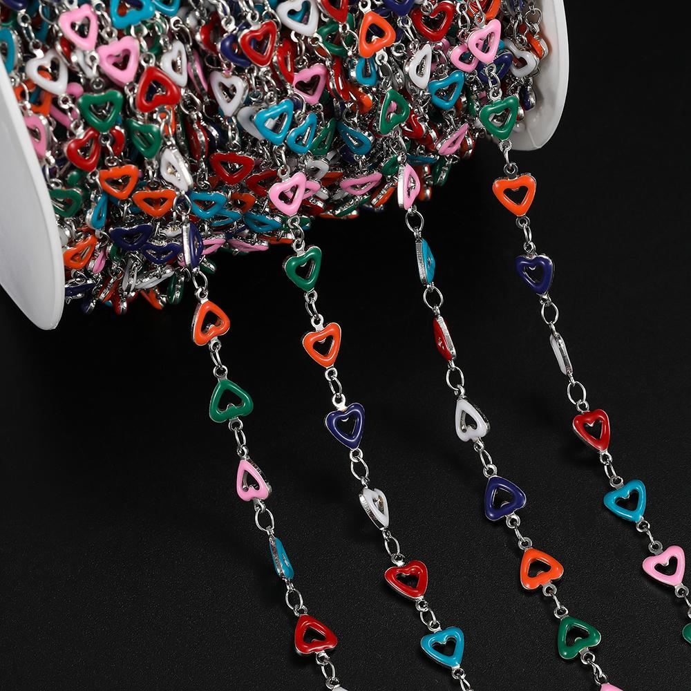 1m Copper Colorful Hollow Heart-Shaped Chain Enamel Love Chain for DIY Bracelet Necklace Waist Chain Jewelry Making Chain
