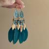 Water drop leaf feather ear hook bohemian retro fringed earrings niche high-end new earrings women
