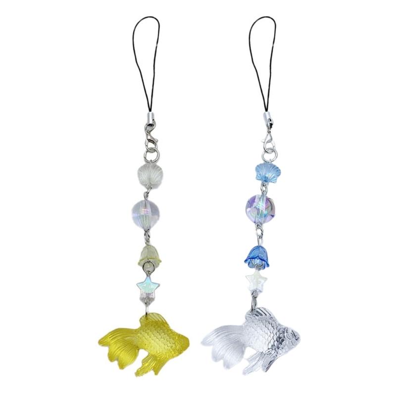 Cute Fish Phone Charm Fashion Bubble Beaded Keychain for Girls Women Phone Strap Backpack Decor Keyring Jewelry Gift