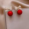 Luxury Red Pearl Zircon Bowknot Earrings Stud For Women Earrings Hook Dangle New Year Christmas Party Jewelry Gift