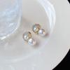 White Faux Pearl Stud Earrings with Semicircle Zirconia Crystal Top Lightweight Silver Needle Bridal Earrings for Brides Bridesmaids Wedding Party