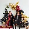 Magic And Wizarding School Balloon Wreath Set Burgundy Black Gold Hat Harry Potter Themed Birthday