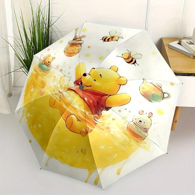 Honey,Bear,Tea Theme Automatic Compact Folding Cute Umbrella - Portable and Durable, 8-Bone Iron Umbrella for All Weather0707083