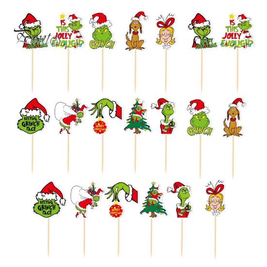 

20 шт. Рождественские украшения для кексов, зеленые эльфы, еда, фрукты, праздничная бумажная подставка для торта на рождественскую вечеринку, десерт, торт, декор 20PCS