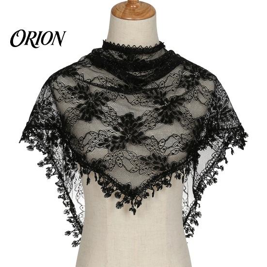 Soft Lightweight Neck Accessory Hollow Lace Triangle Scarf for Women, Grape Pattern Fringe Retro Style Fringed Trim Solid Color Shawl Wrap,