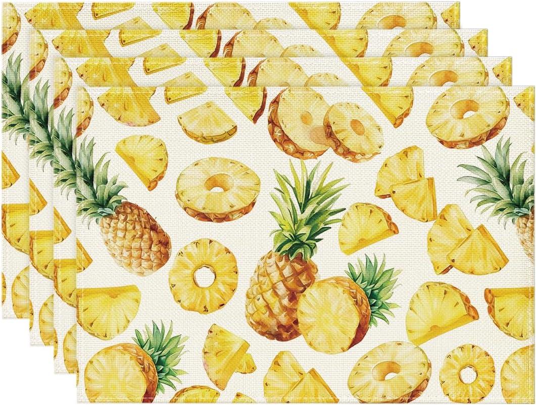 4/6/8pc Mediterranean Placemat Set, Orange Citrus Fruit Watercolor Botanical Linen Table Mats for Dining Table 4pcs