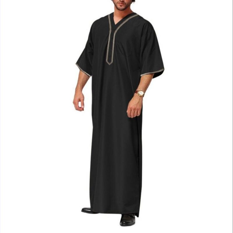Men Muslim Islamic Kaftan Arab T Shirt Men Long Robevintage Middle Sleeve Robe Loose Dubai Saudi Long Top Ramadan Muslim Dress