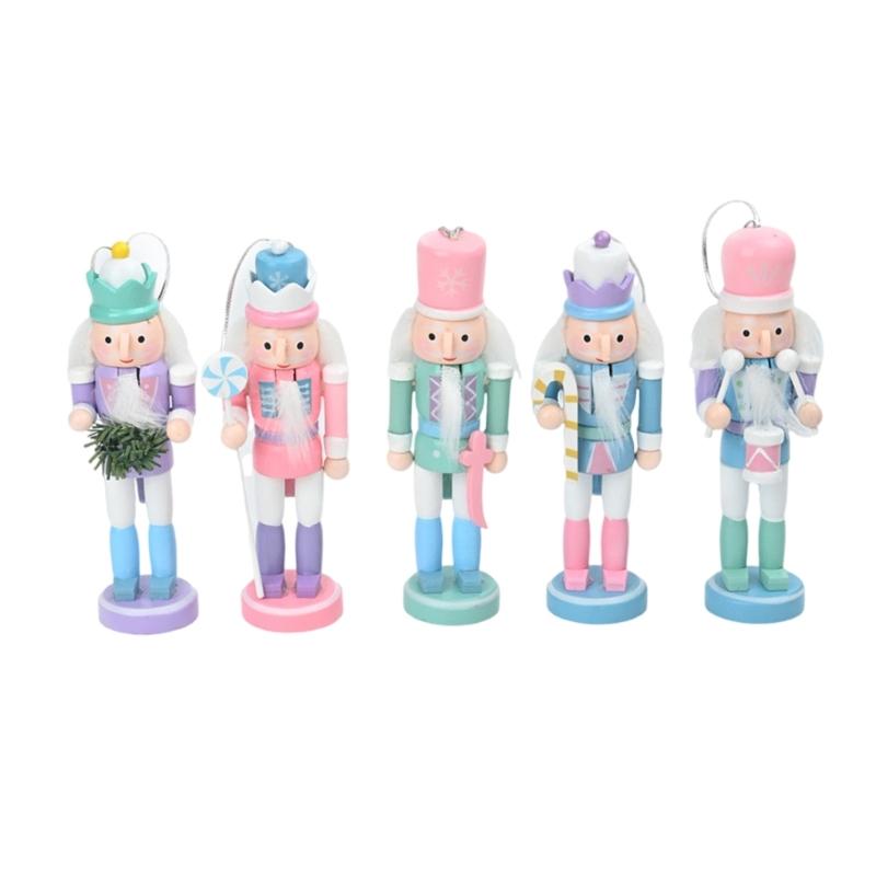 

6pcs Festival Wood Soldier Figurines Holiday Nutcrackers Ornament in Soft Color for Creative Party Decoration 1