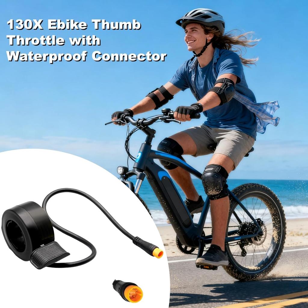 Upgraded Ebike Thumb Throttle 130X,Waterproof 3-Pin Connector for 12V-72V Ebike Throttle,Left/Right Universal Fit 22.2mm Handlebar,Speed Control