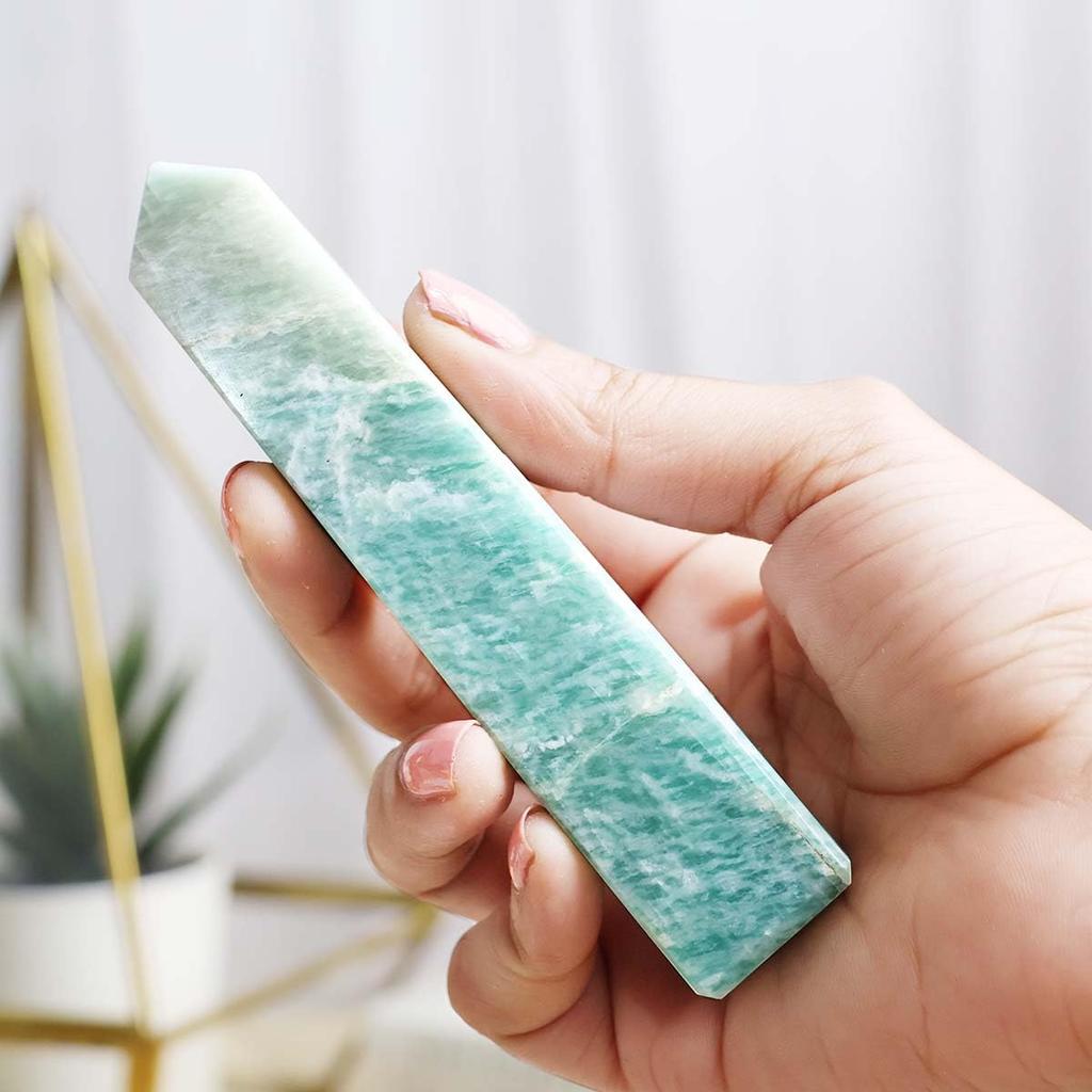 9Dzine Amazonite Crystal Tower Obelisk Point Pencil 100-150 Gm | Amazonite Stone Pencil Tower for Home Décoration Vastu