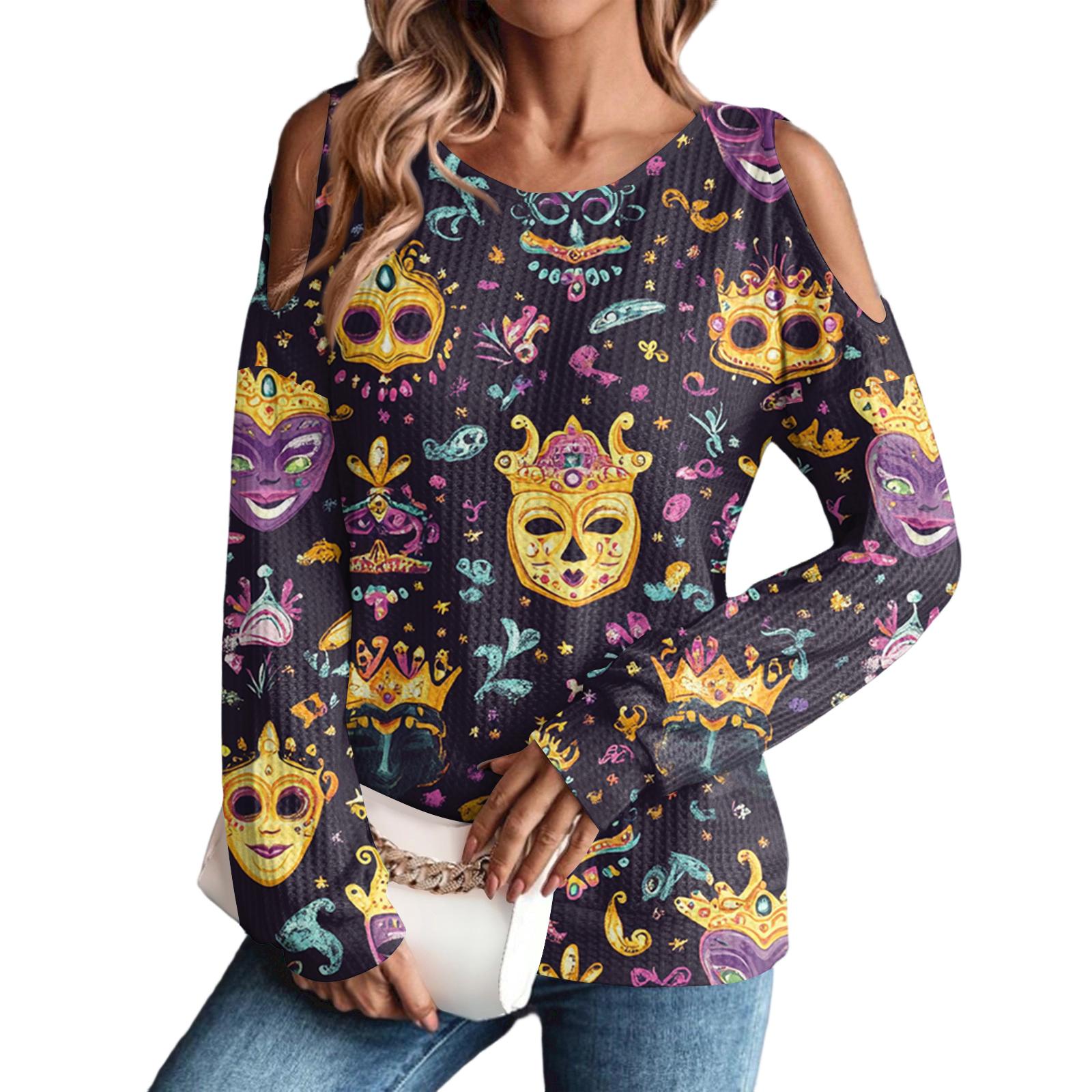 

Женская зимняя футболка оверсайз Модная с открытыми плечами Круглый вырез Винтажный цветочный принт Пуловер С длинными рукавами Топ XL жёлтый